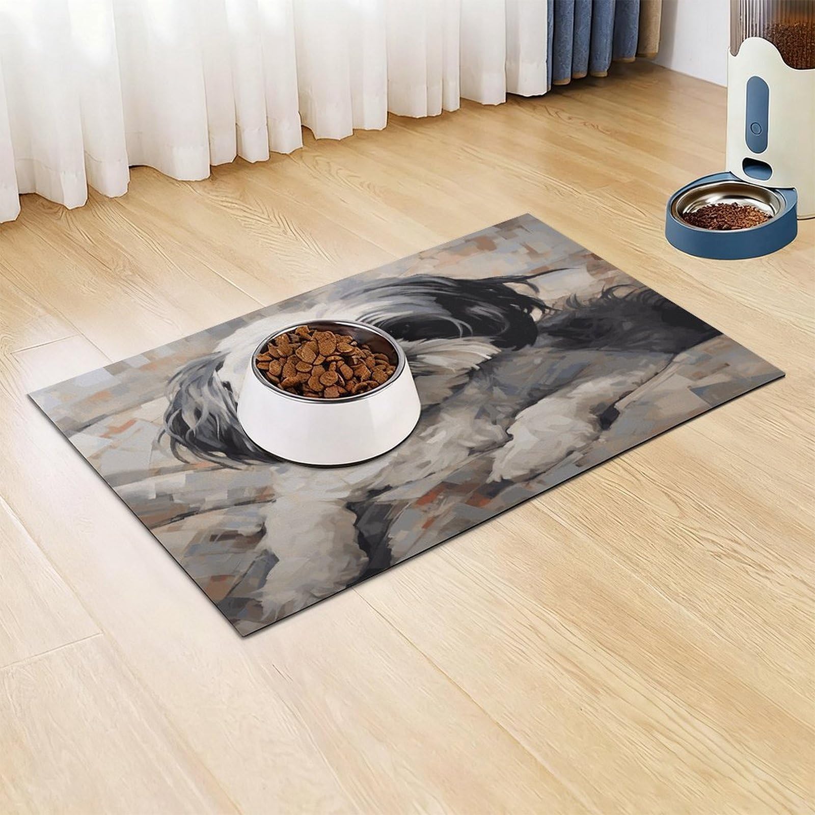 Shih Tzu Tapis de nourriture pour chat – Tapis d'alimentation antidérapant pour chien facile à nettoyer pour la nourriture et l'eau, tapis de gamelle pour chien et chat, 43,2 x 76,2 cm
