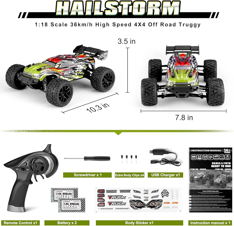 HAIBOXING 1/18 Távirányítós Autó - 36 km/h Sebességű 4WD Terepjáró, 2.4 GHz Vízálló Elektromos RC Versenyautó Minden Terepre