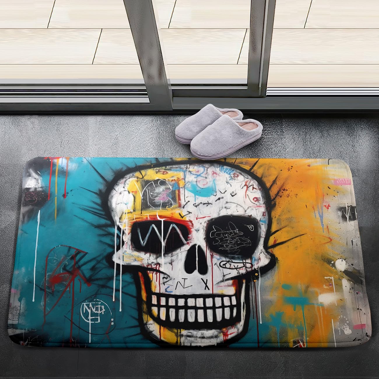 Skull Rug - Graffiti Area Rug Modern Art Abstract Carpet White Skull Art Graffiti Prints Carpets for Living Room Kitchen Bedroom Soft Floor Yoga Mat,