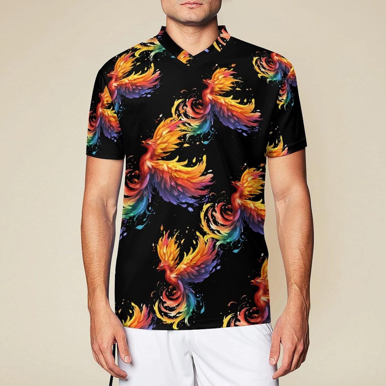 Phoenixs Bird Colorful Men's Running Shirts V Neck Short Sleeve T Shirt Football Jersey Sport Tops 6X-Large