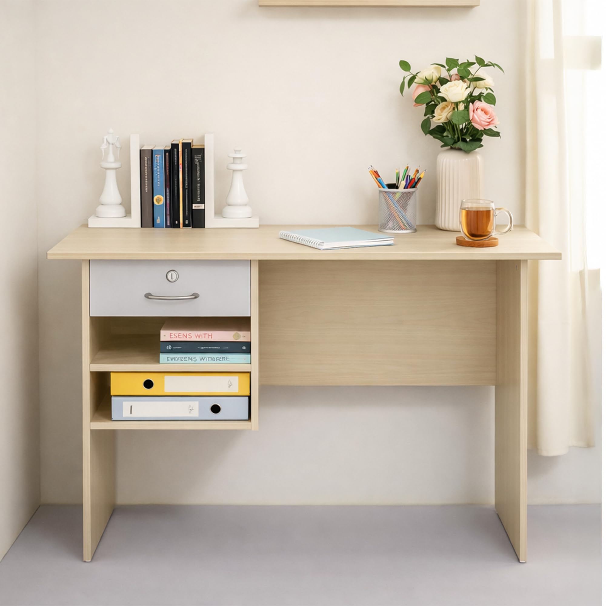 Green Soul Rhine Office Table for Home & Office, 4ft Study Table with Lockable Drawer & 2 Shelves, Sturdy Build, Computer/Writing Desk for Home, Adults & Students | European Light |3 Year Warranty-image-46