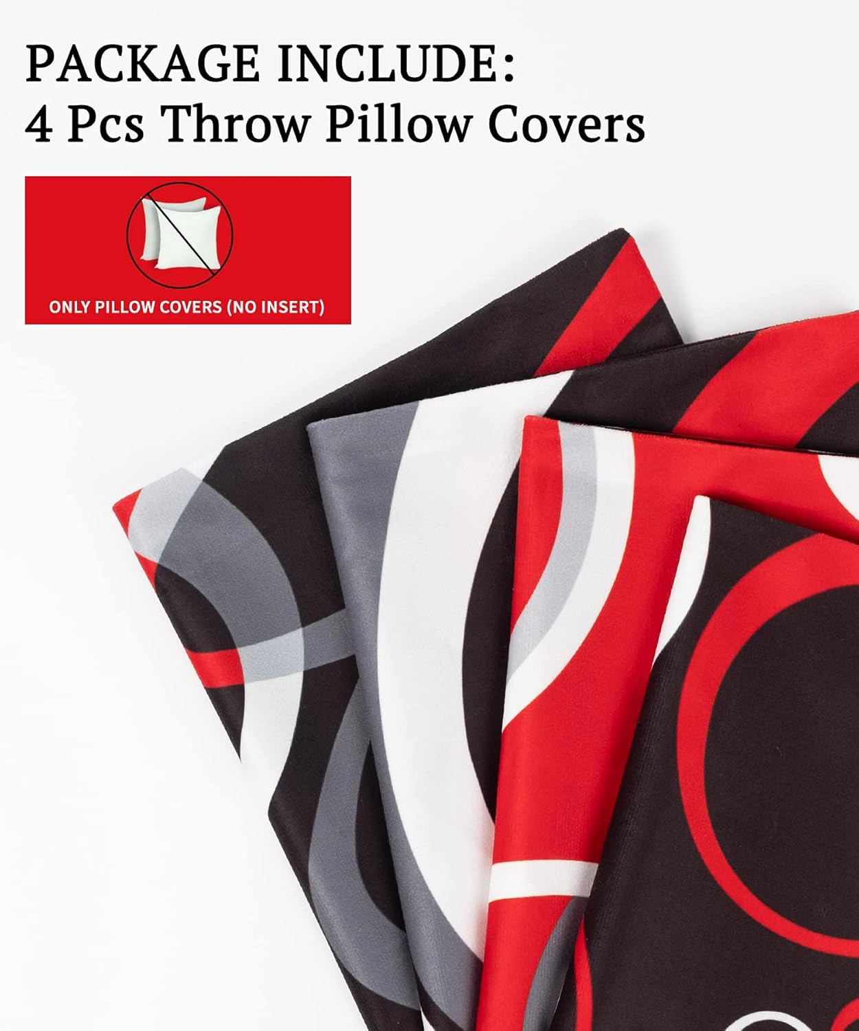 Red and Black Throw Pillow Covers 18x18 Inches Set of 4 Decor Decorative Throw Pillow Cover Abstract Modern Geometric Square Cushion Cases for Sofa Bed Couch 18''x18'' Black and Red