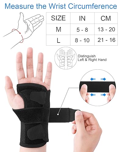 Miniatura 6 de Muñequera para la mano derecha del túnel carpiano, soporte de muñeca con 2 soportes para mujeres y hombres, soporte de mano ajustable para artritis,
