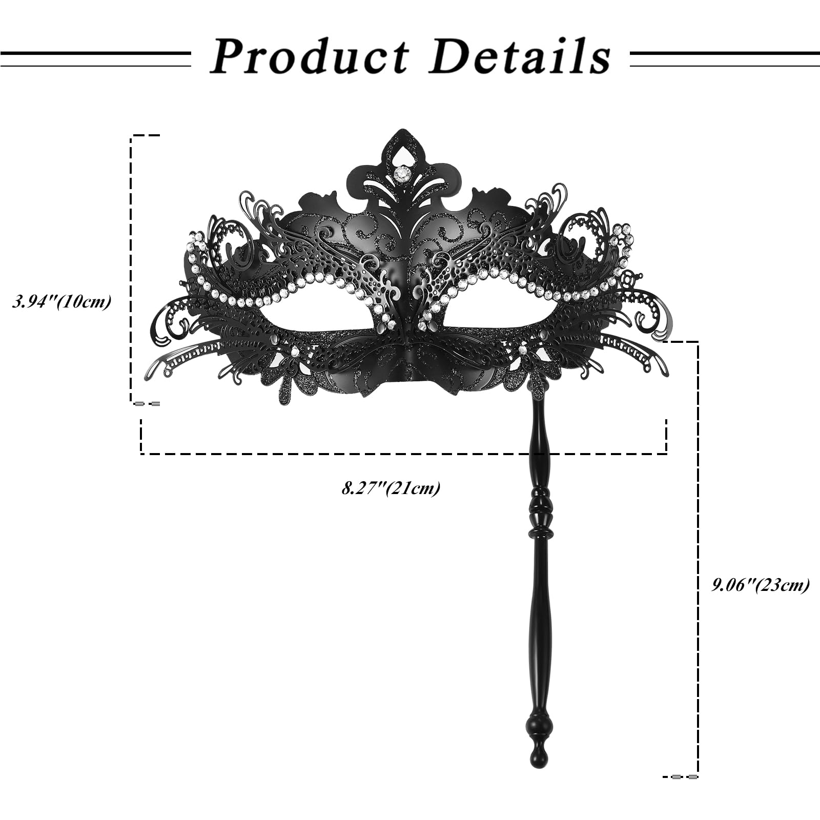 Oidea Women's Masquerade Mask with Stick: Rhinestones Deecorations Mardi Gras Venetian Mask Halloween Carnival Party Costume Ball Mask - Image 3