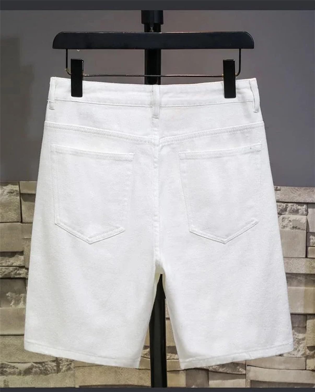 Men's Ripped Knee Length Denim Shorts Summer Straight Casual Short Jeans