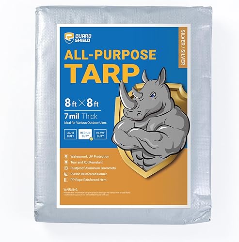 Miniatura 11 de GUARD SHIELD Lona plateada impermeable de 10 x 12 pies, cubierta de lona de polietileno multiusos de servicio medio, 7 mil