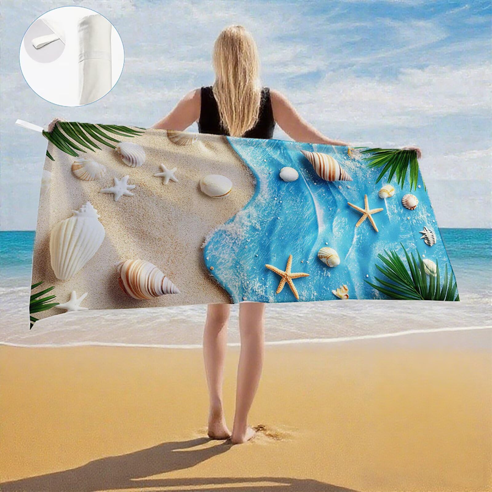 Telo Mare Microfibra, Telo Mare Grande 200x100 cm Set da 2, Antisabbia Asciugatura Rapida Assorbente Salvietta da Spiaggia Asciugamano per Palestra Piscina Viaggi Picnic, Regali Donna Spiaggia Q-716