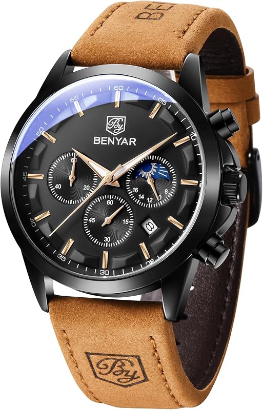 BENYAR Watches for Men Analog Watch Mens Watches Waterproof Watch Silver Watch Quartz Chronograph Date Men's Wrist Watches Stainless Steel Casual Luxury Gifts for Men Unique Mens Dress Watch