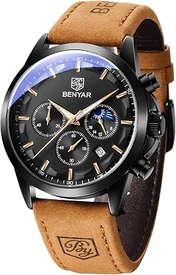 BENYAR Watches for Men Analog Watch Mens Watches Waterproof Watch Silver Watch Quartz Chronograph Date Mens Wrist Watches Stainless Steel Casual Luxury Gifts for Men Unique Mens Dress Watch