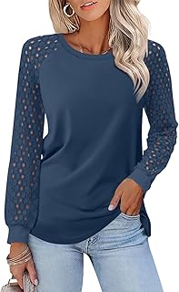 Womens Lace Tops Long Sleeve Shirts Casual Dressy Blouses Trendy Fall Fashion Outfits Clothes