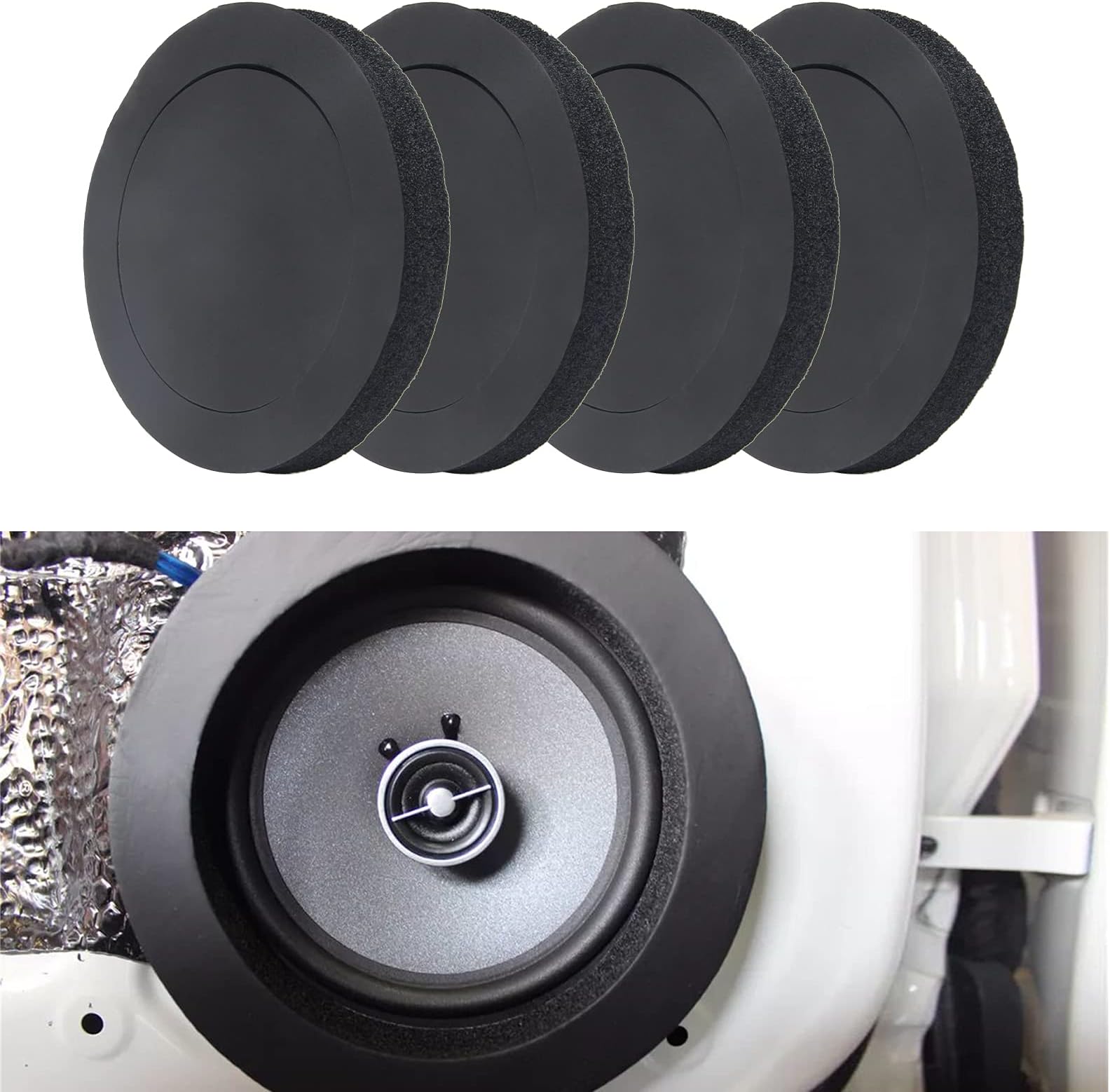 6.5" Foam Speaker Enhancer, AngleKai 4Pcs Self Adhesive Speaker Fast Rings, Universal High Rebound Sponge Bass Blocker Kit for Car Door Speaker Foam Rings