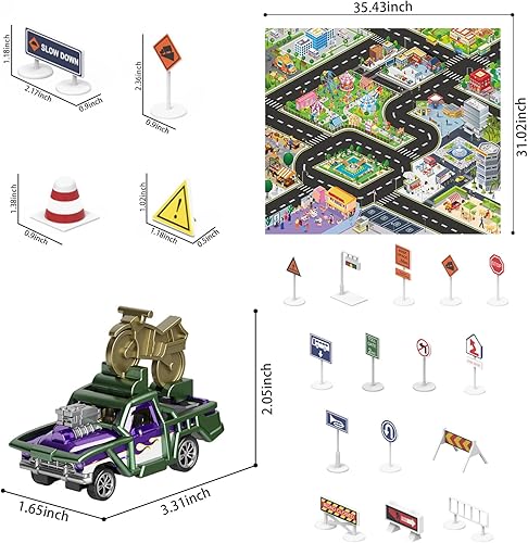 Miniatura 7 de Paquete de 6 autos de juguete de aleación vintage para niños, autos clásicos retro con marcos de metal y mapa de juego, señales de tráfico, autos