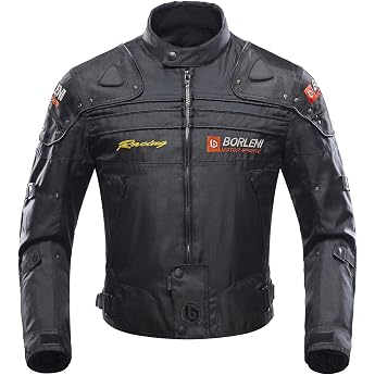 BORLENI Men&rsquo;s Motorcycle Jacket, Windproof with Protectors for Scooters Biking and Touring, Black, L