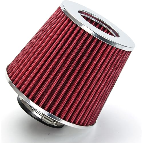 Rtunes Racing Universal Clamp-On Air Filter, Standard Cone, Dry Washable Design, Multiple Inlet Sizes (Red, 3" Inch)