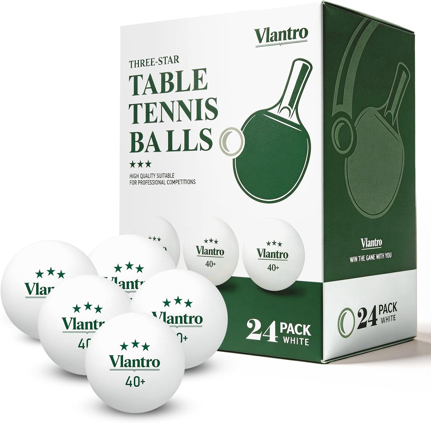24 Pack 3-Star White Table Tennis Balls, Premium 40+ ABS Regulation Bulk Ping Pong Balls for Competition & Training, for Indoor/Outdoor Play