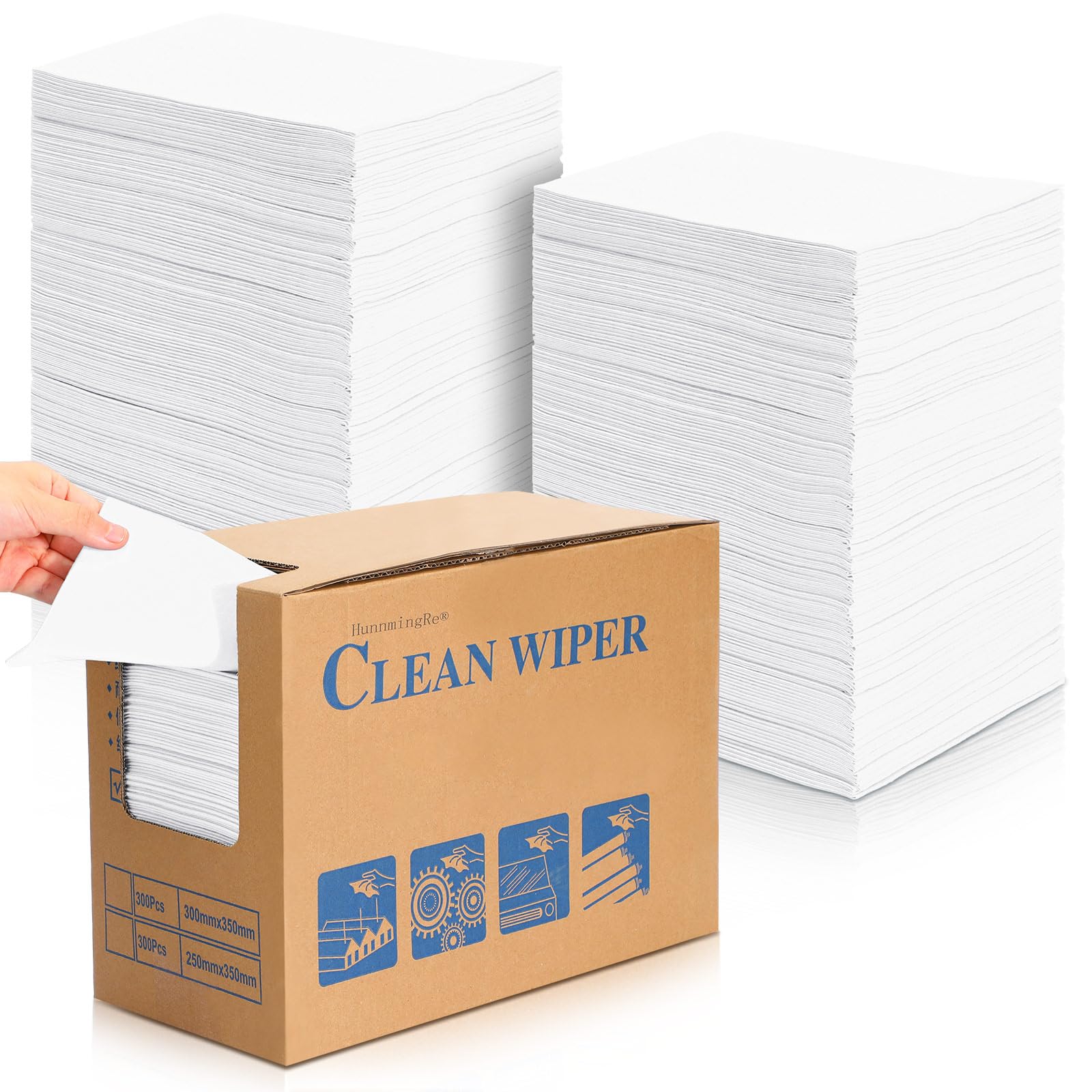 HunnmingRe 300 hojas de toallas desechables de 9.84 x 13.75 pulgadas, toallas de tienda resistentes a granel, toallas de papel sin pelusas, absorbentes, antidisolución, para garaje, coche, trabajo