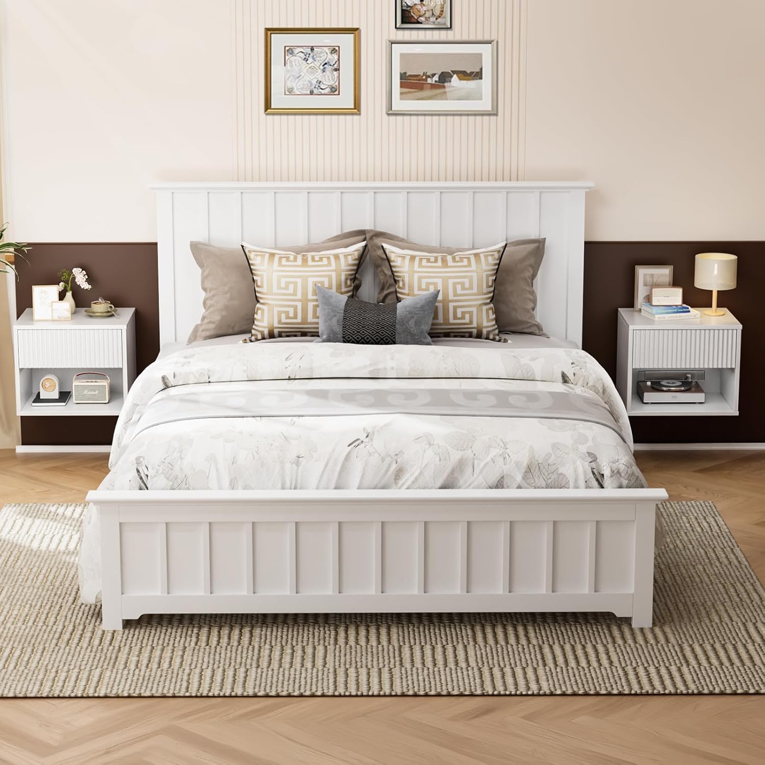 LEADZM Nachttisch Hängend 2er Set, Nachtschrank 40x30x33cm Weiß | Wandregal mit 1 Schublade 1 offenem Fach Wandmontage für Schlafzimmer,Wohnzimmer