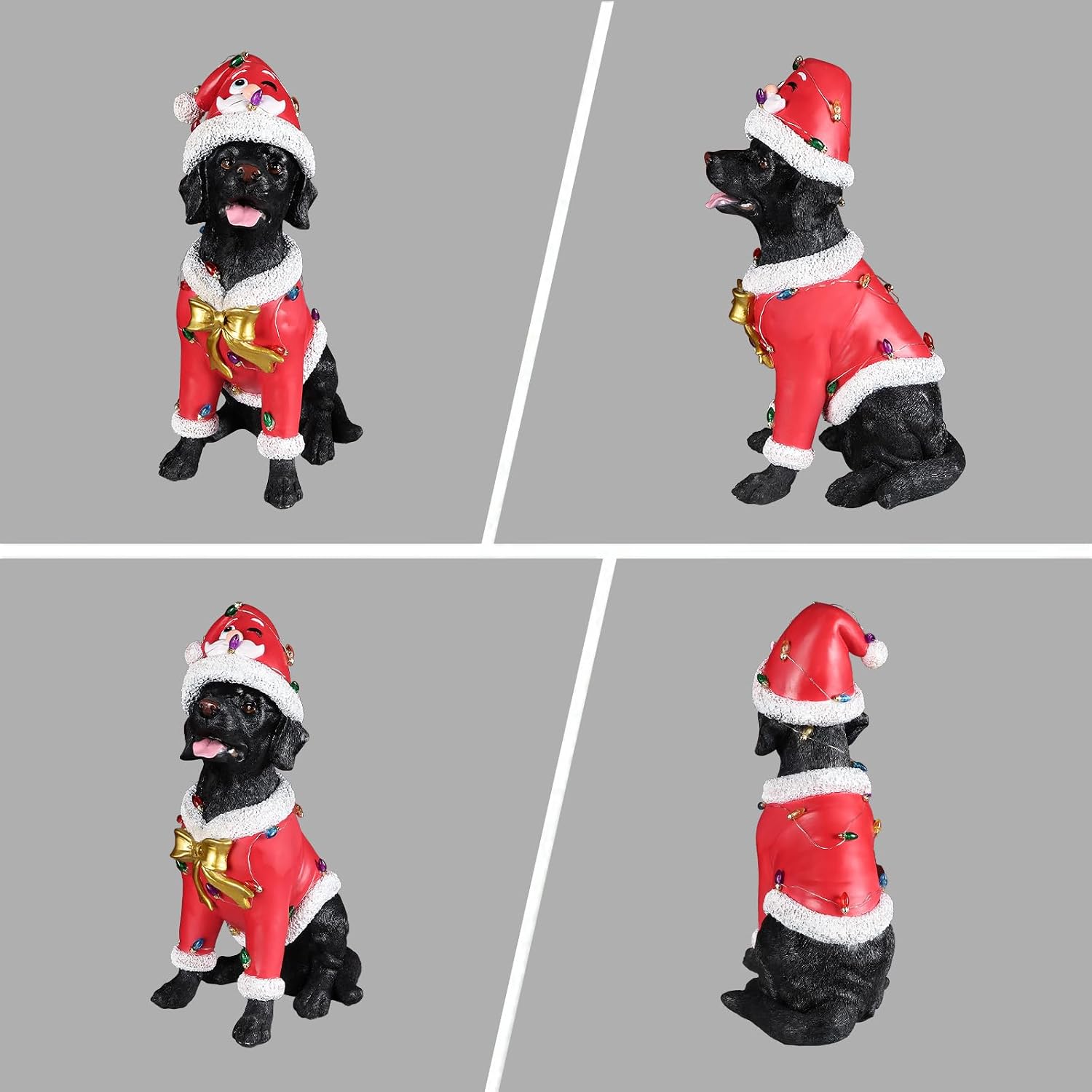 Outdoor Dog Statue Christmas Decorations - Brown Labrador with Red Santa Hat and LED Lights for Dog Lovers Home Indoor Outdoor Sculpture