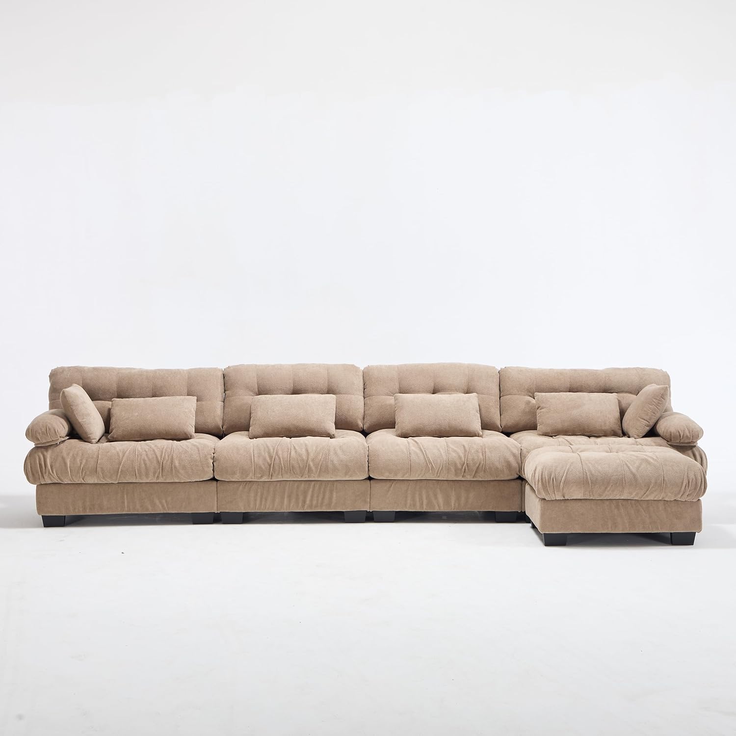 KEIKI 158" Boucle Sectional Sofa with Ottoman, Comfy Modular L-Shaped Couch Sofa Set w/Lounge, Modern Oversized Convertible Sleeper Cloud Couches Bed for Apartment Living Room, Easy Assembly, Brown