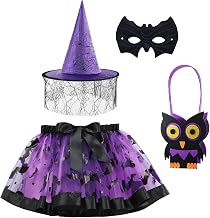 Children's Halloween Witch Costume, Witch Costume with Witch Hat, Masks, Witch Hats and Tutus, Kids 3-12 Years, for Halloween Cosplay Party Carnival