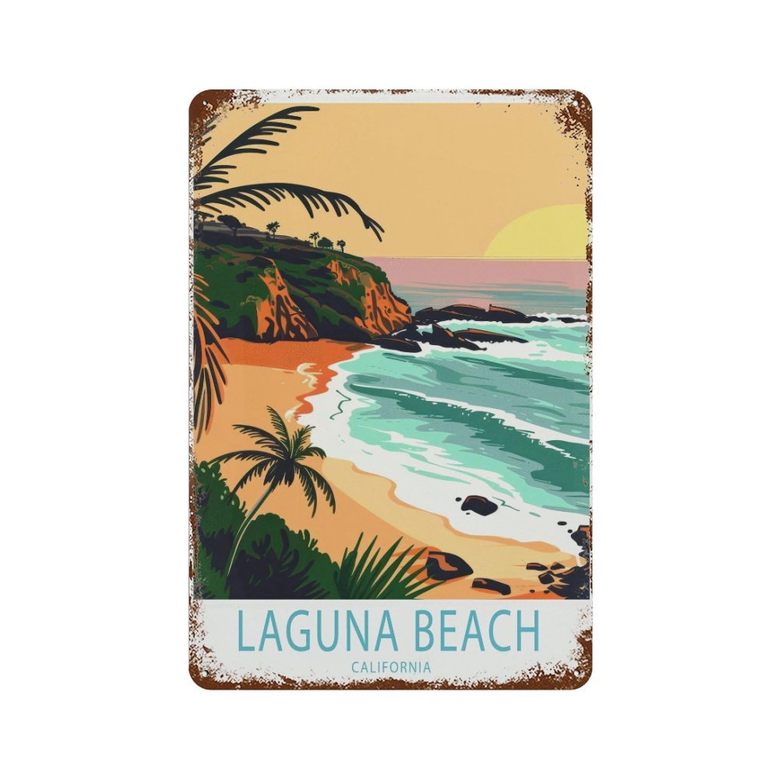 xiaoxiaoshen Laguna Beach Travel California Birthday Present, Gifts Wall Decor Art Metal Tin Poster Modern Home Decor Art Home Bar Shop Decorations Vintage Sign 30x20cm