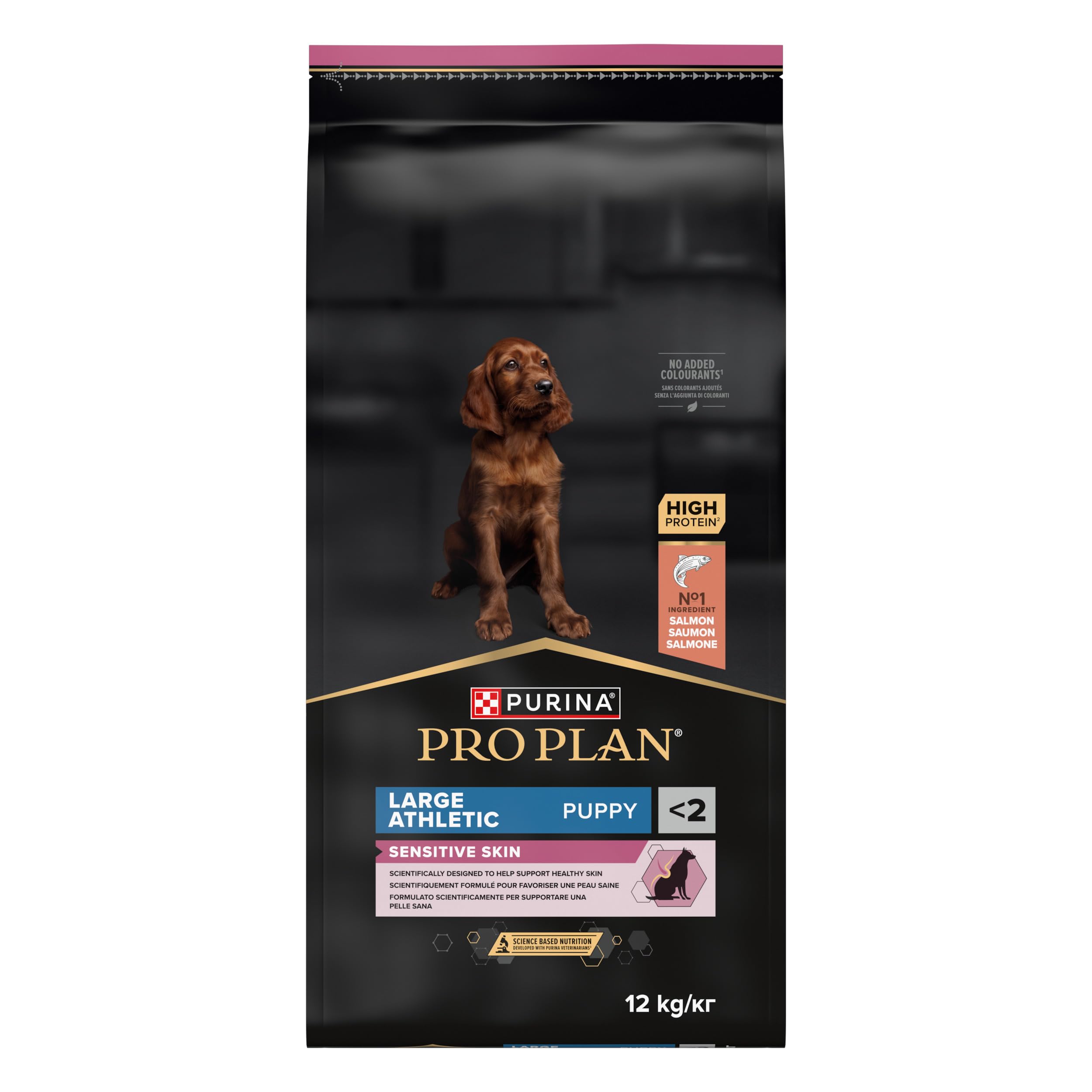 Purina Pro Plan | Sportowy morfotyp szczeniak | Skóra wrażliwa | Sucha karma dla skóry wrażliwej, formułowana bez pszenicy | Promuje zdrową i błyszczącą sierść | Bogaty w łososia | Torba | 12 kg