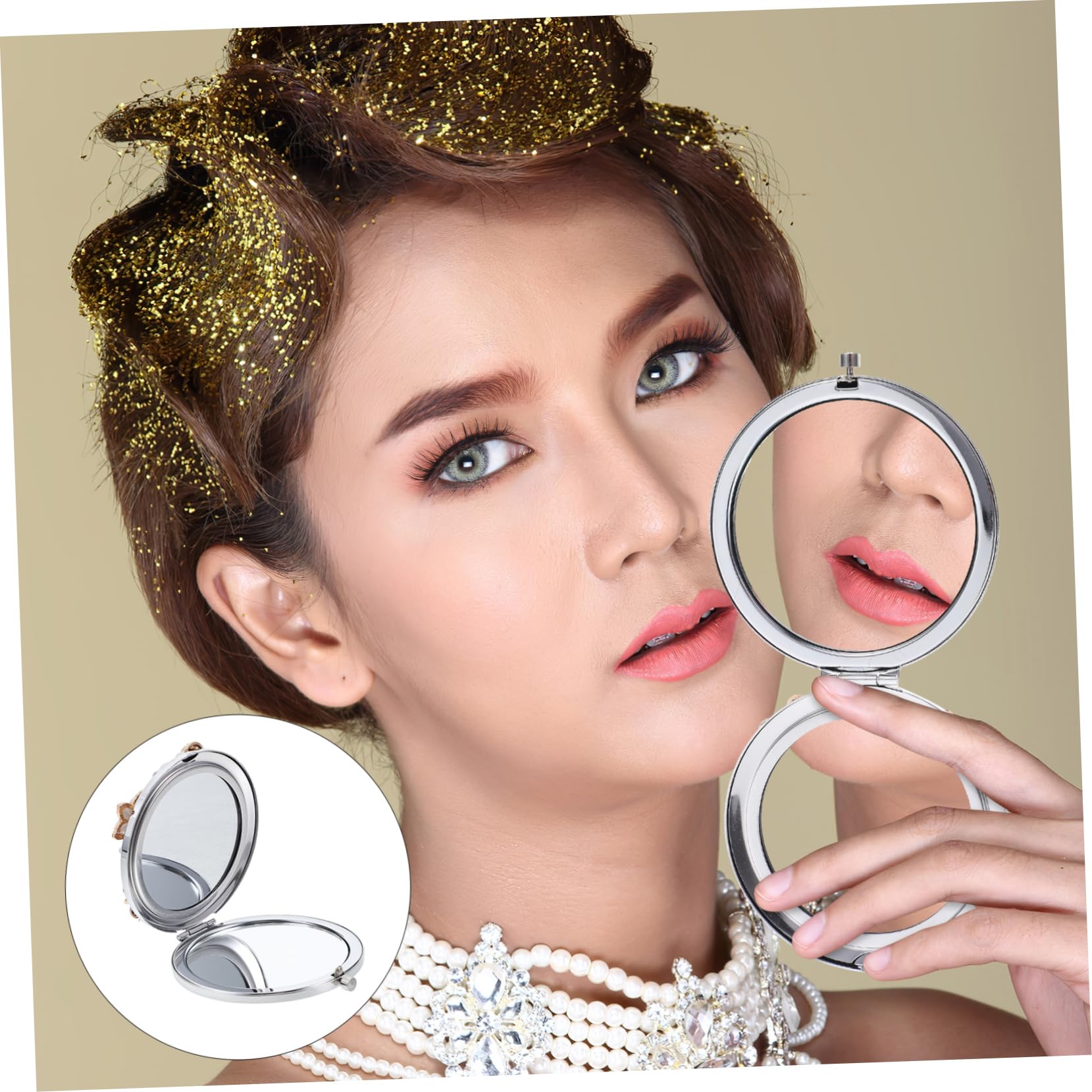 3piezas Espejo De Maquillaje Mini Diseño De Flores Espejo Aumentador para Maquillaje Accesorio Portátil para Mujeres para Viajes y Uso Diario
