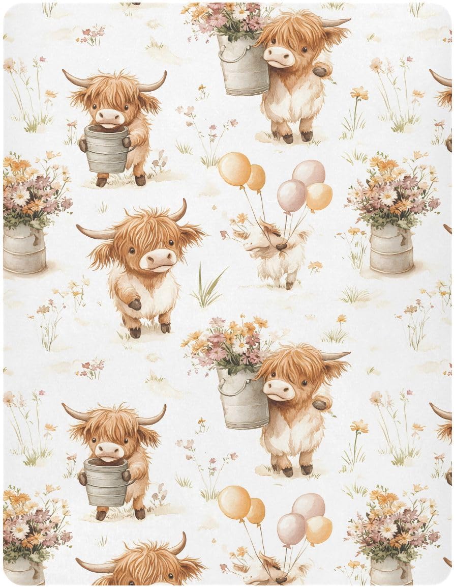 Baby Crib Sheets Fitted Crib Sheet Standard Crib and Toddler Mattress for Boys Girls 39 * 27in Pink Starfish Shell Pattern (Highland Cows Flower Ball Pattern, Medium)