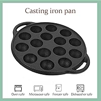 Vista 3 de Cabilock Small 15-Hole Cast Iron Pancake Pan, Round Non-Stick Takoyaki Maker, Black Finish Plate Mold for Poffertje Corn Muffin Biscuit Snail