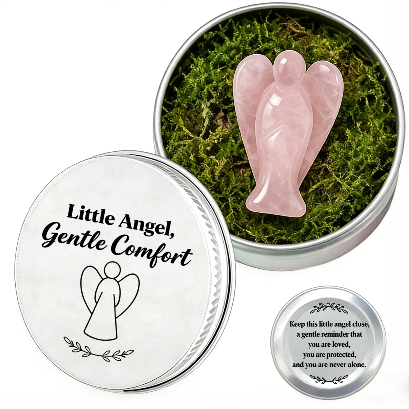 Little Angel Rose Quartz Crystal Angel Ornament – Spiritual Gifts for Women,Guardian Angel Gifts,Healing Crystal Gifts in a Tin(Pink)
