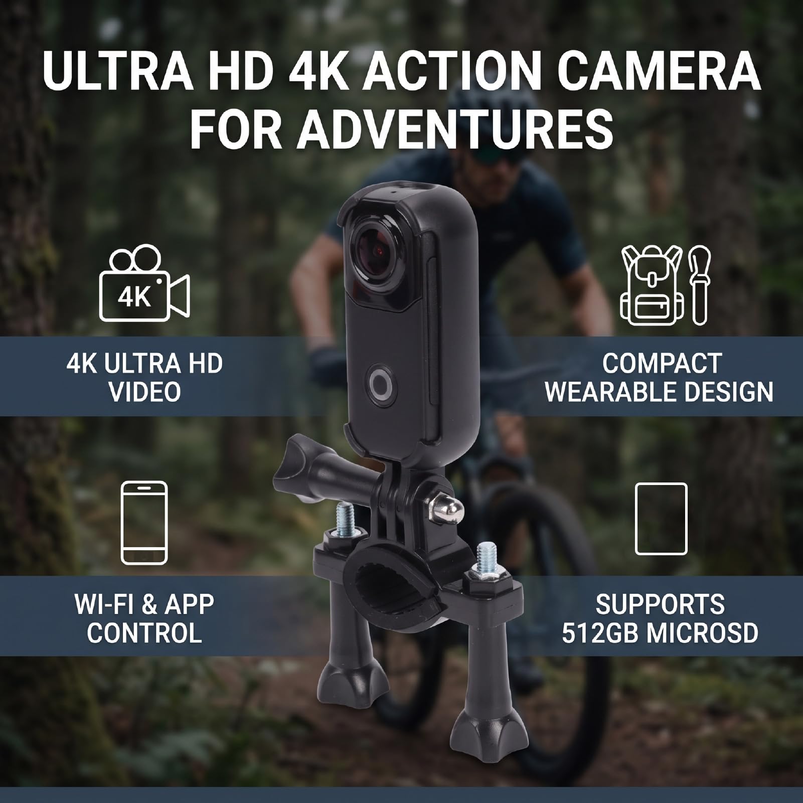 Sxhlseller Action Camera 4K con Clip, WiFi 512 GB, per Viaggi All'aperto