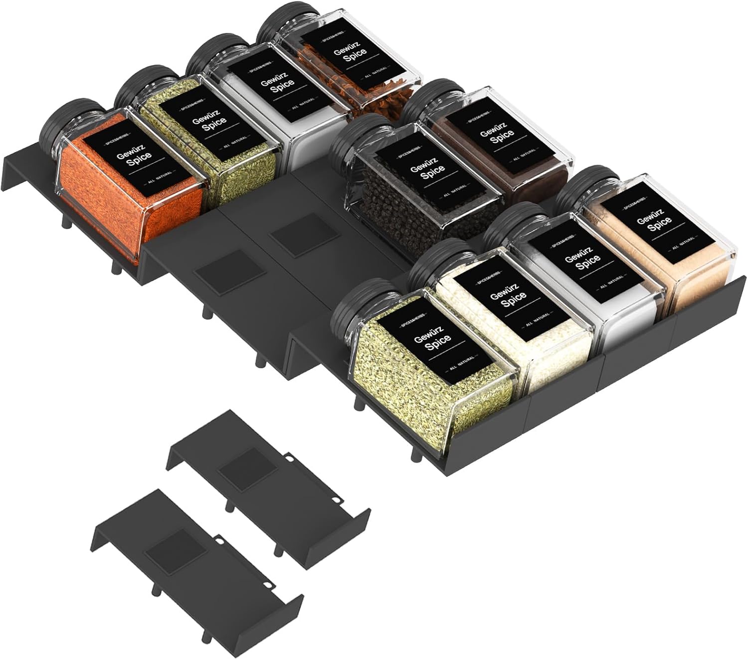 Famhap Spice Drawer Organizer, 12PCS Interlocking Expandable Seasoning Rack Tray Insert for Kitchen Drawers, Spice Rack Drawer for Spice Jars 12pcs Black