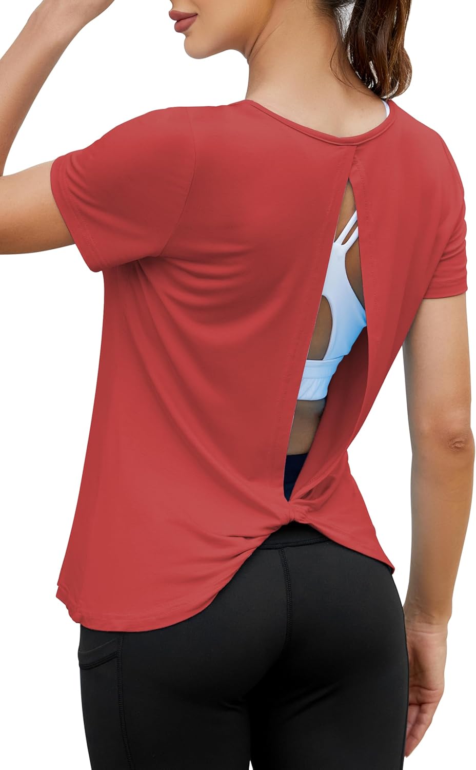 Mippo Open Back Workout Tops for Women Soft Short Sleeve Athletic Yoga Gym T Shirts - Image 3