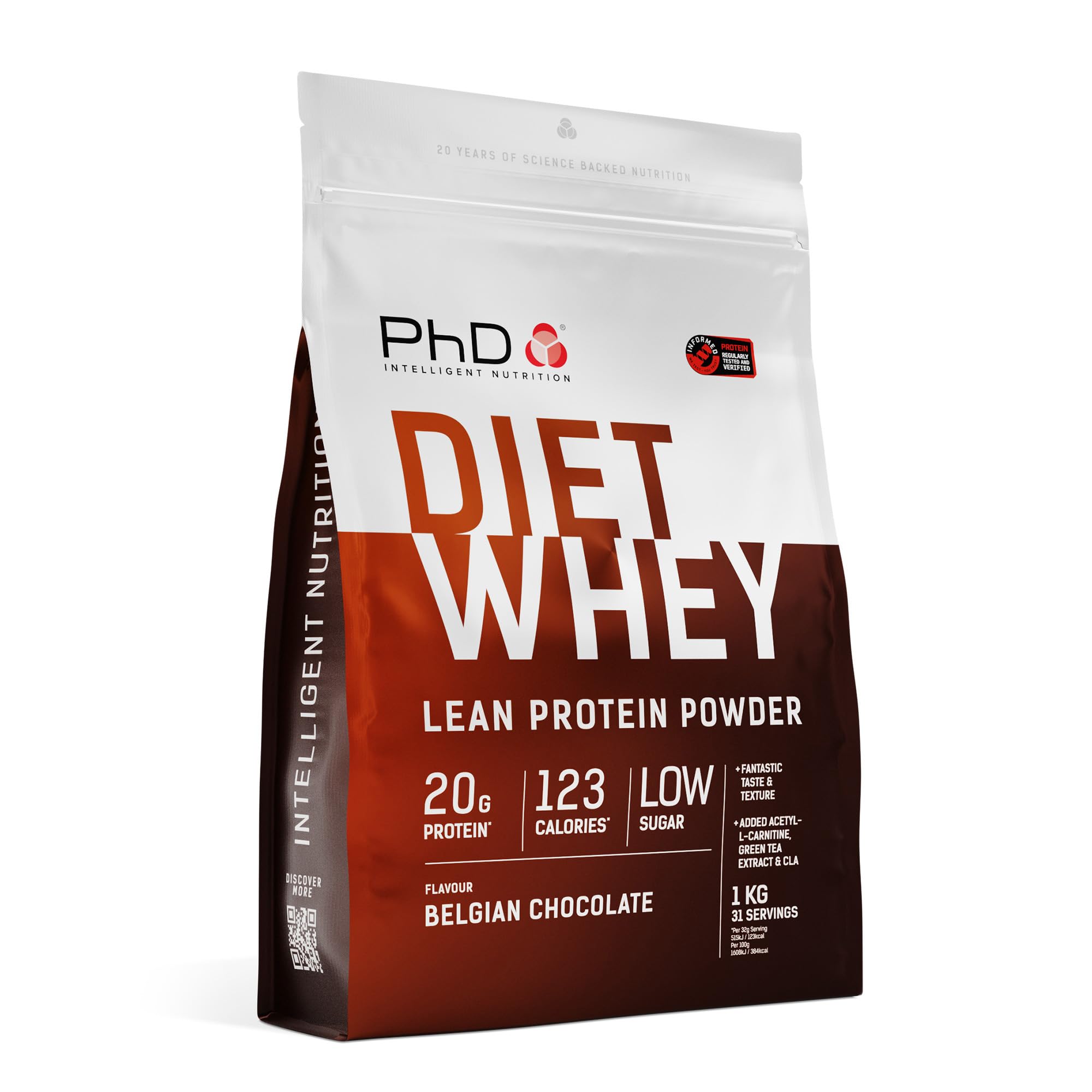PhD Nutrition Diet Whey Lean Protein Powder | Belgian Chocolate Whey Protein Powder | 1kg Bag [ Packaging May Vary ]