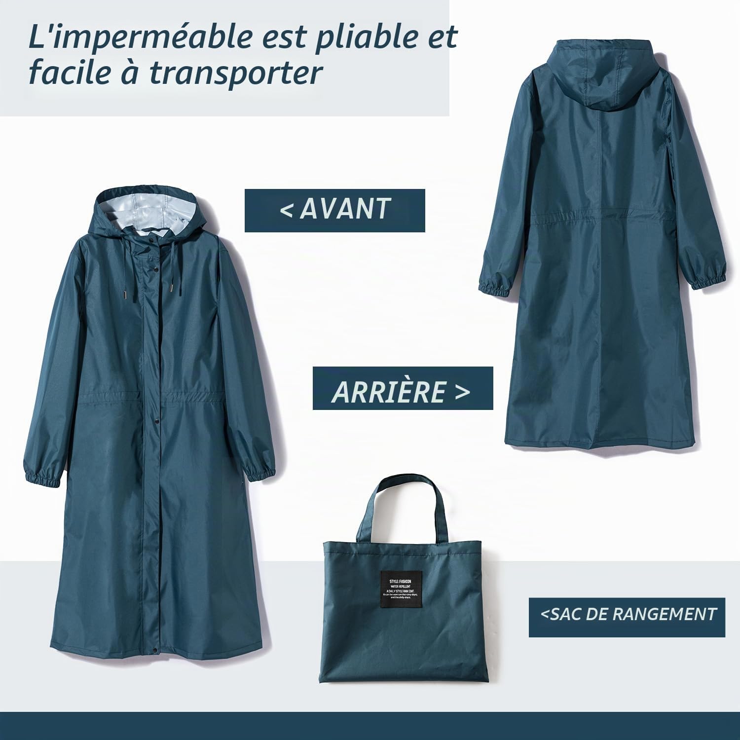 Femmes Imperméable Veste de Pluie Léger Capuche Imperméable Long Extérieur Réutilisable Séchage Rapide Vêtements de Pluie