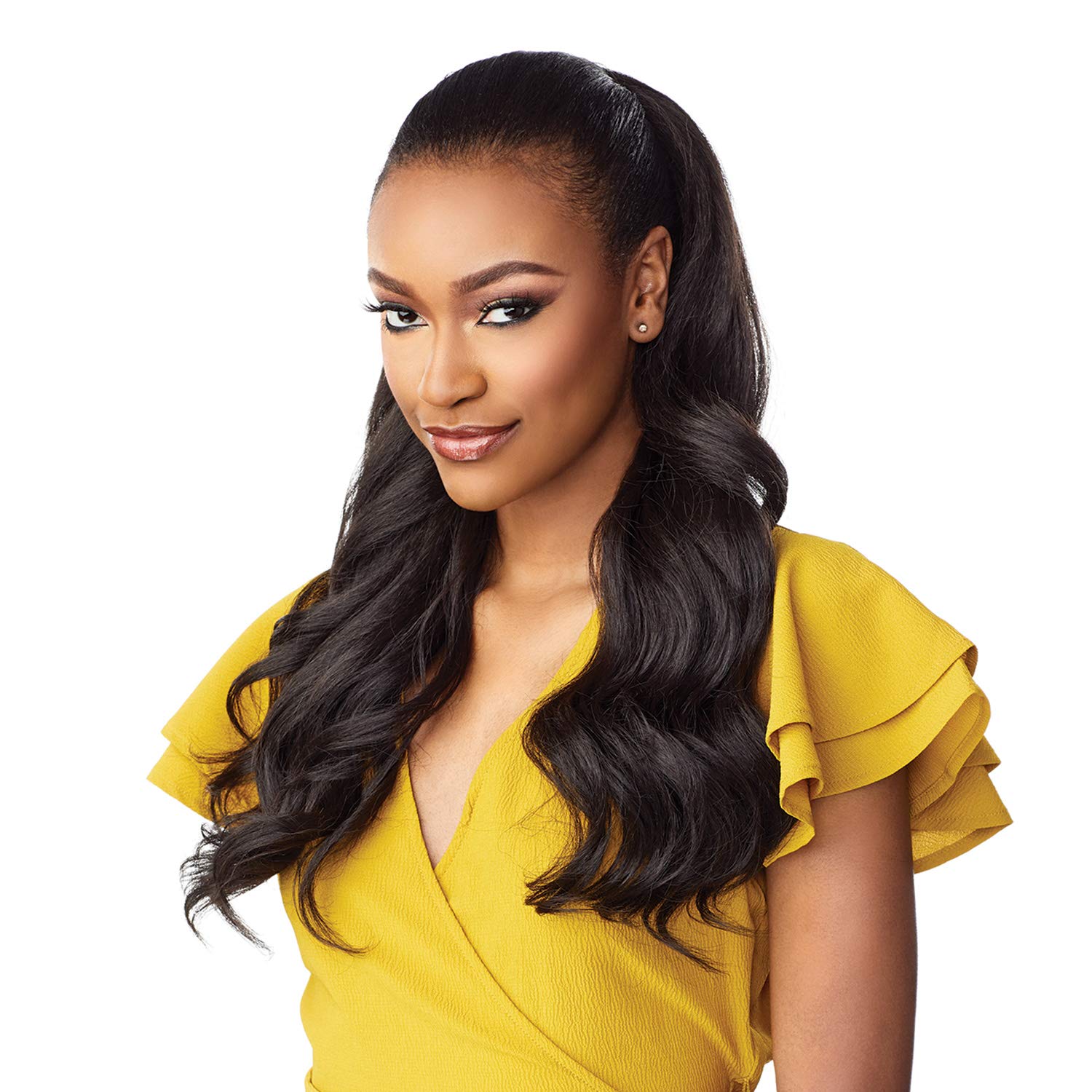 Sensationnel Instant Weave Half Wig - 4 Synthetic Blendwig Adjustable Drawstring for Seamless Hair Blending (1B OFFBLACK)