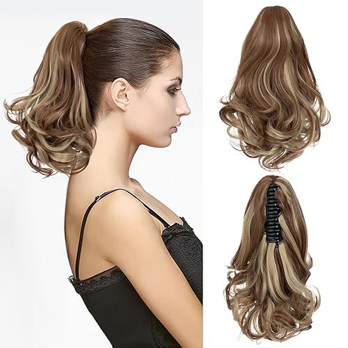 Extensión de cola de caballo corta de 12 pulgadas, pinza ondulada y rizada con clip, colas de caballo falsas, postizo sintético de aspecto natural