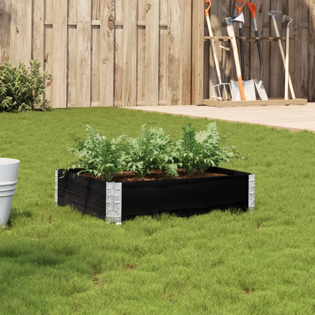 Jardinière Noire en Bois Massif de pin 80 x 60 x 21,5 cm, Pot Cache pour Balcon terrasse Jardin, bac Plante Pliable avec Drainage, réserve Eau et Coins métal galvanisé