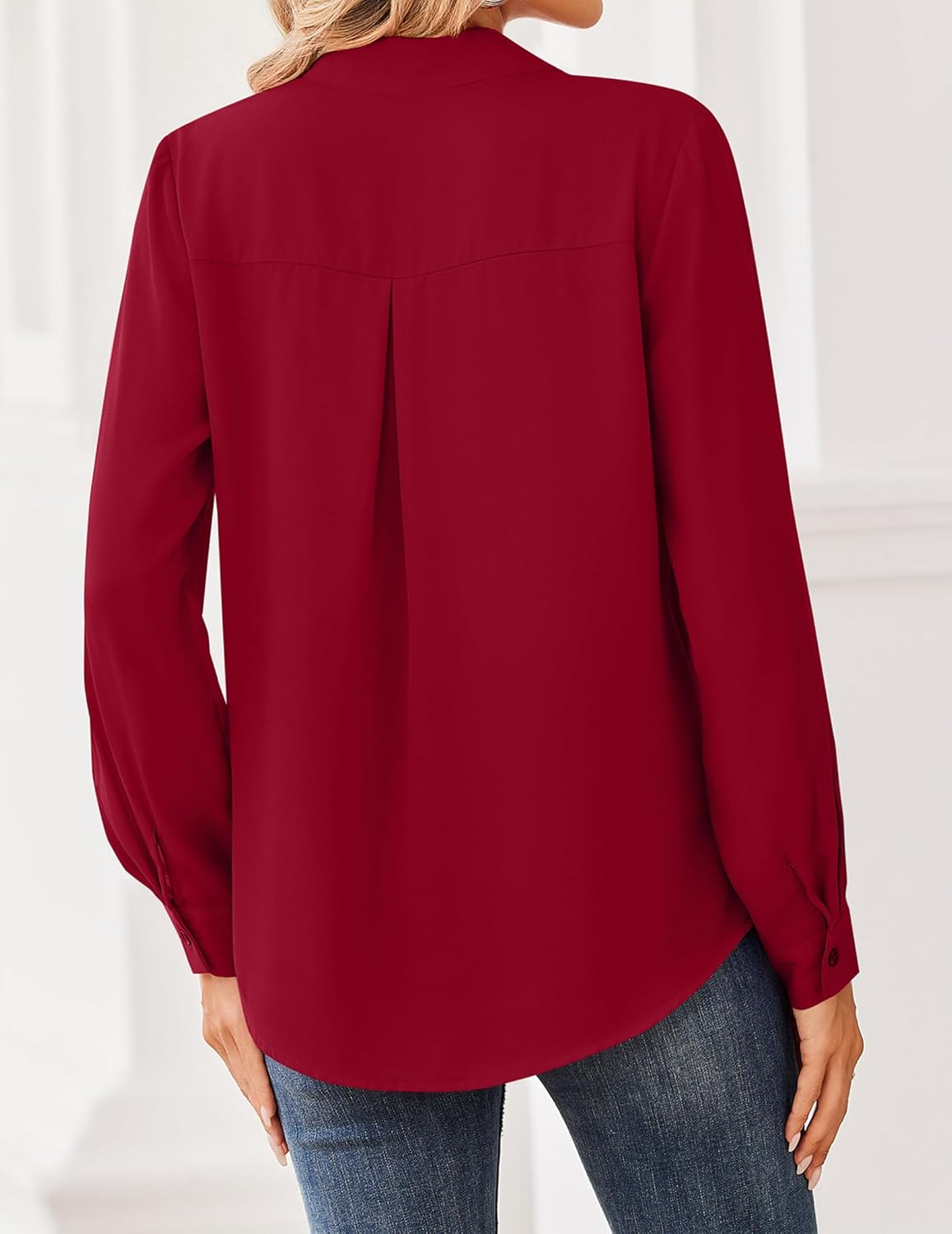 Zeagoo Women Blouses Chiffon Long Sleeve Button Down Shirts Business Causal Dressy Work Top V Neck Summer Spring Clothes - Image 5