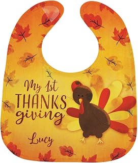 Custom Baby's First Thanksgiving Bib, 100% Polyester Ultra Smooth Material, Hook and Loop Closure - Measures 13" x 10 1/2"