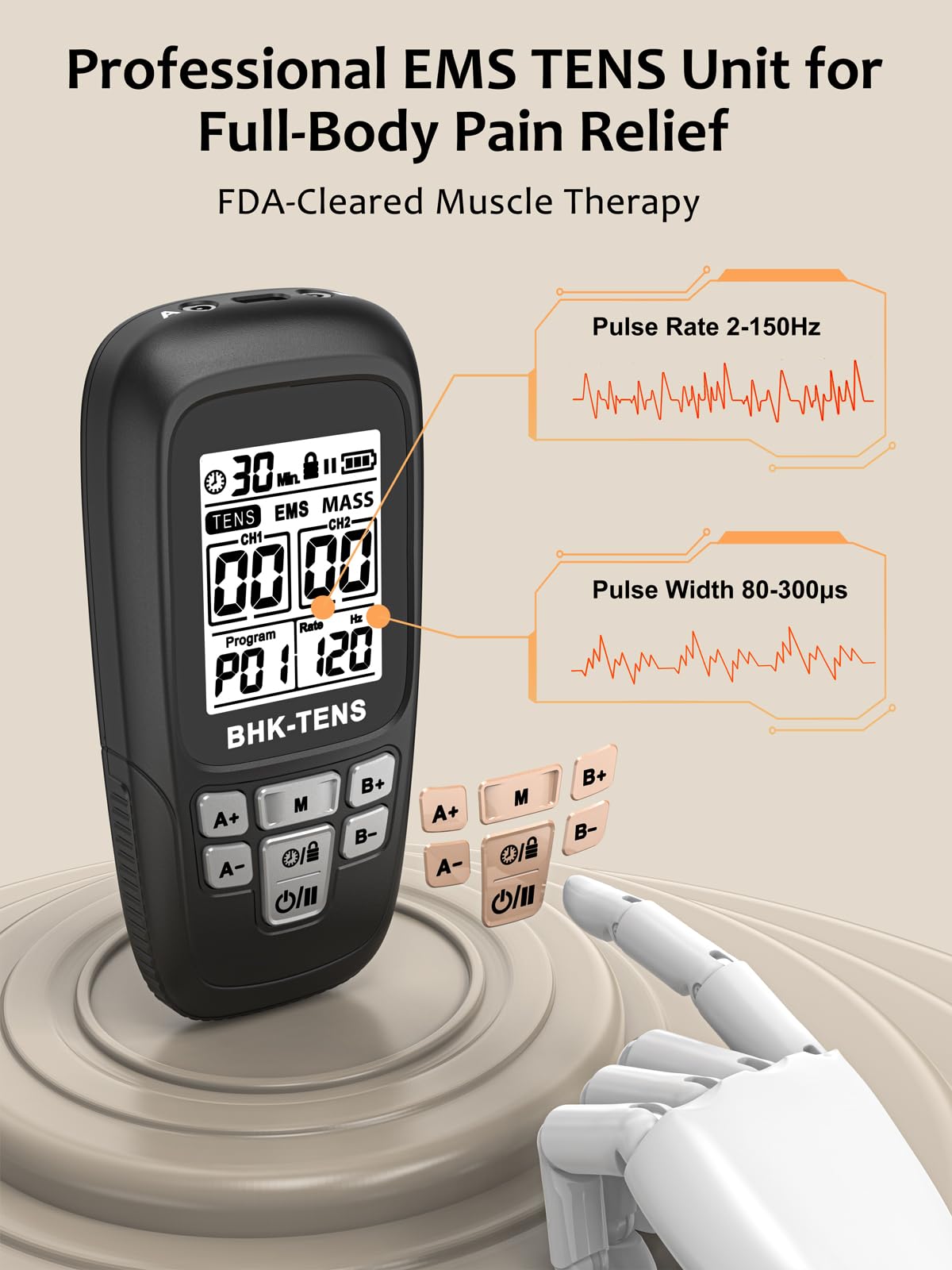 Stimolatore muscolare EMS, per alleviare il dolore alla schiena, mini macchina TENS KR280 bianco (nero)