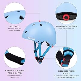 CELOID Kids Helmet Pad Set,Adjustable Kids Skateboard Bike Helmet Knee & Elbow Pads Wrist Guards 5-8 Years Kid Protective Gear Set for Girls Boys Bicycle Bike Roller Skating Scooter Sport,SkyBlue