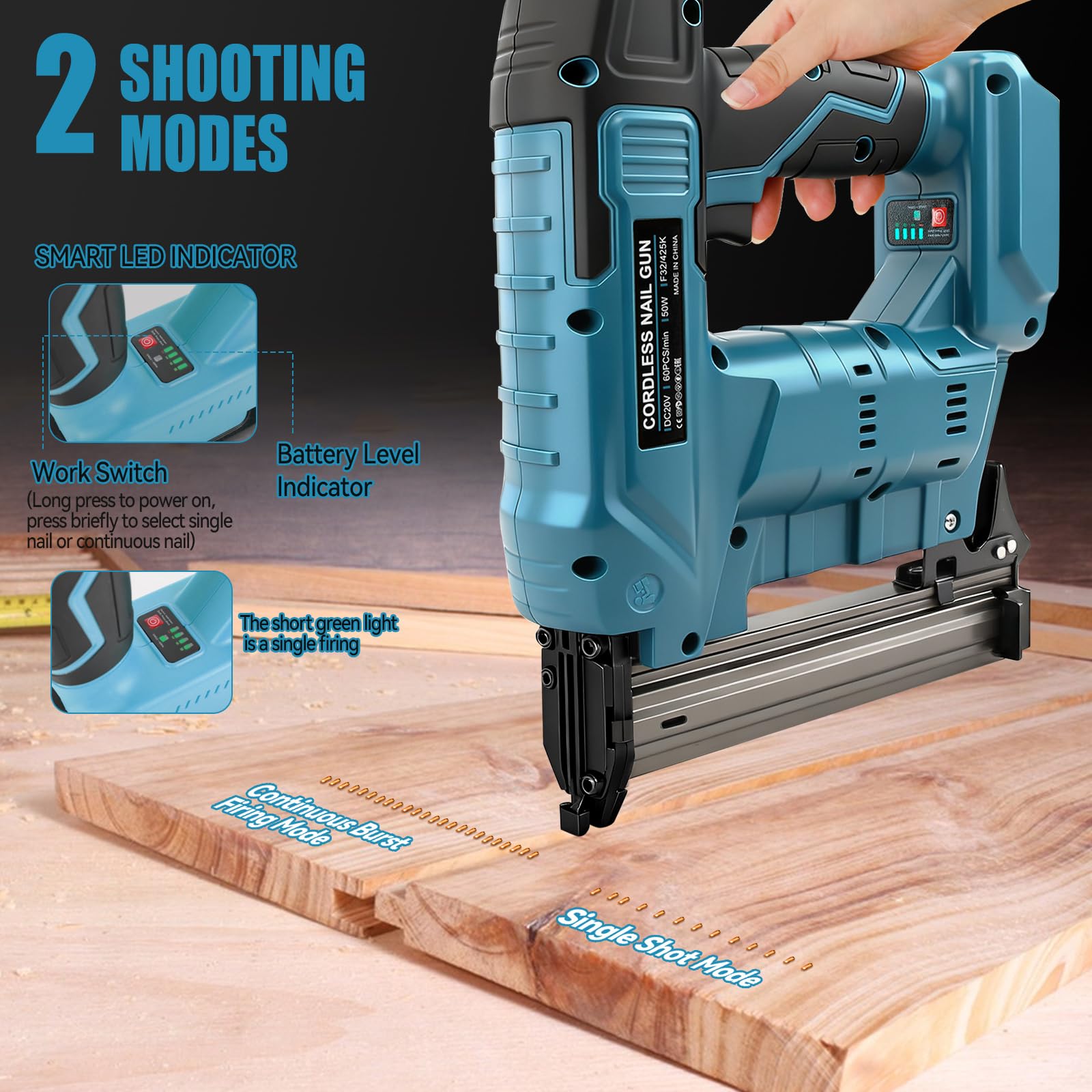 Clavadora inalámbrica compatible con batería Makita de 18 V, pistola de clavos eléctrica 2 en 1 mejorada para mejorar el hogar, carpintería, con 1000 clavos y 1000 grapas