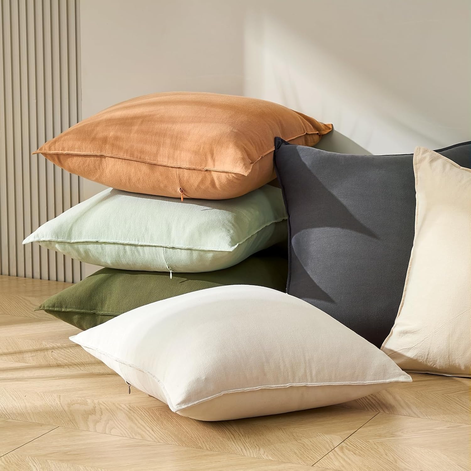 Decorative Pillow Covers Set of 2 50 x 50 cm Cotton Linen Cushion Covers with Hidden Zipper for Living Room Bedroom Sofa Olive Green