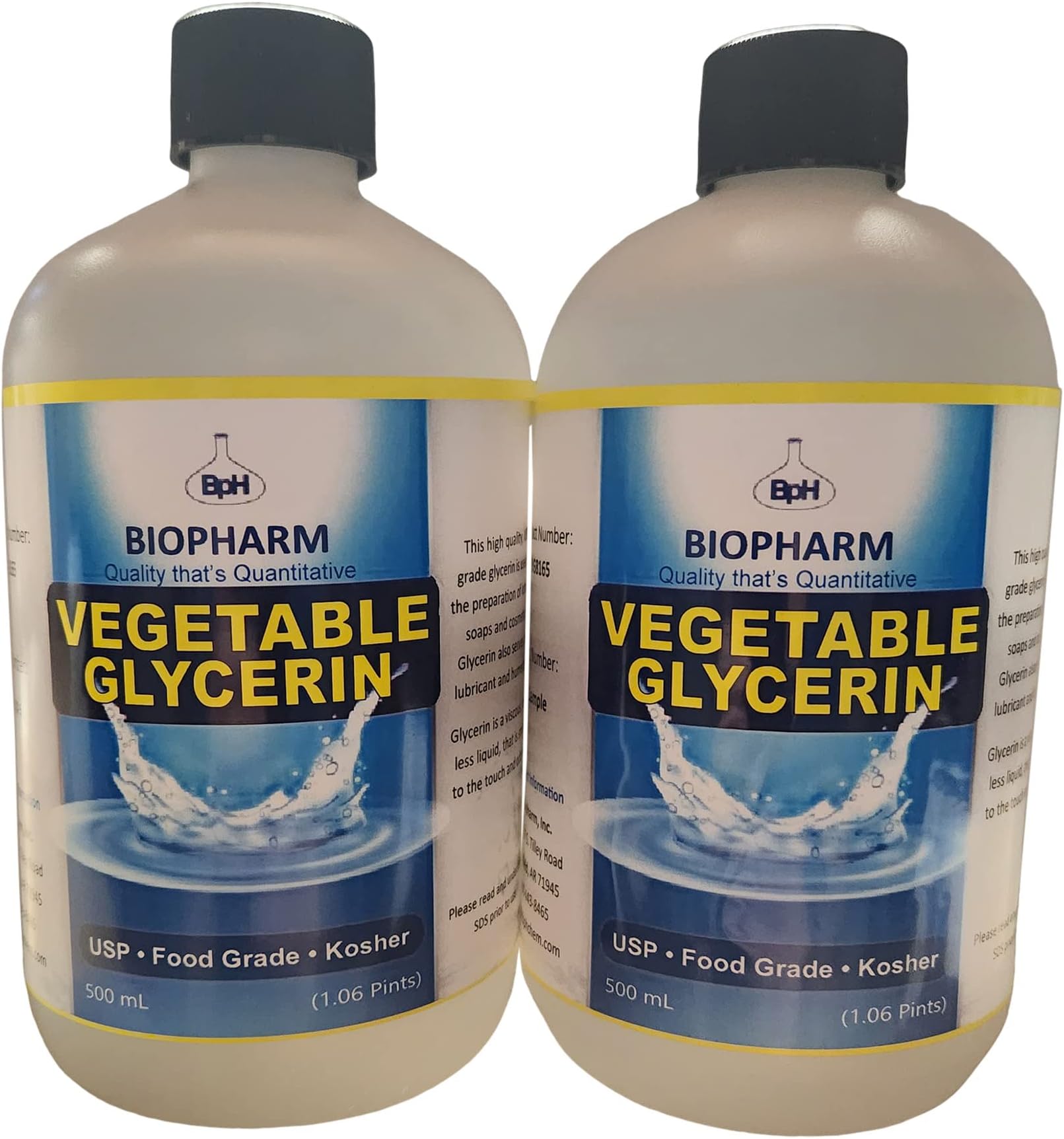 - Biopharm Vegetable Glycerin USP Liquid, Food Grade, Kosher, Twin Pack: 500 mL (1.06 Pint) Each