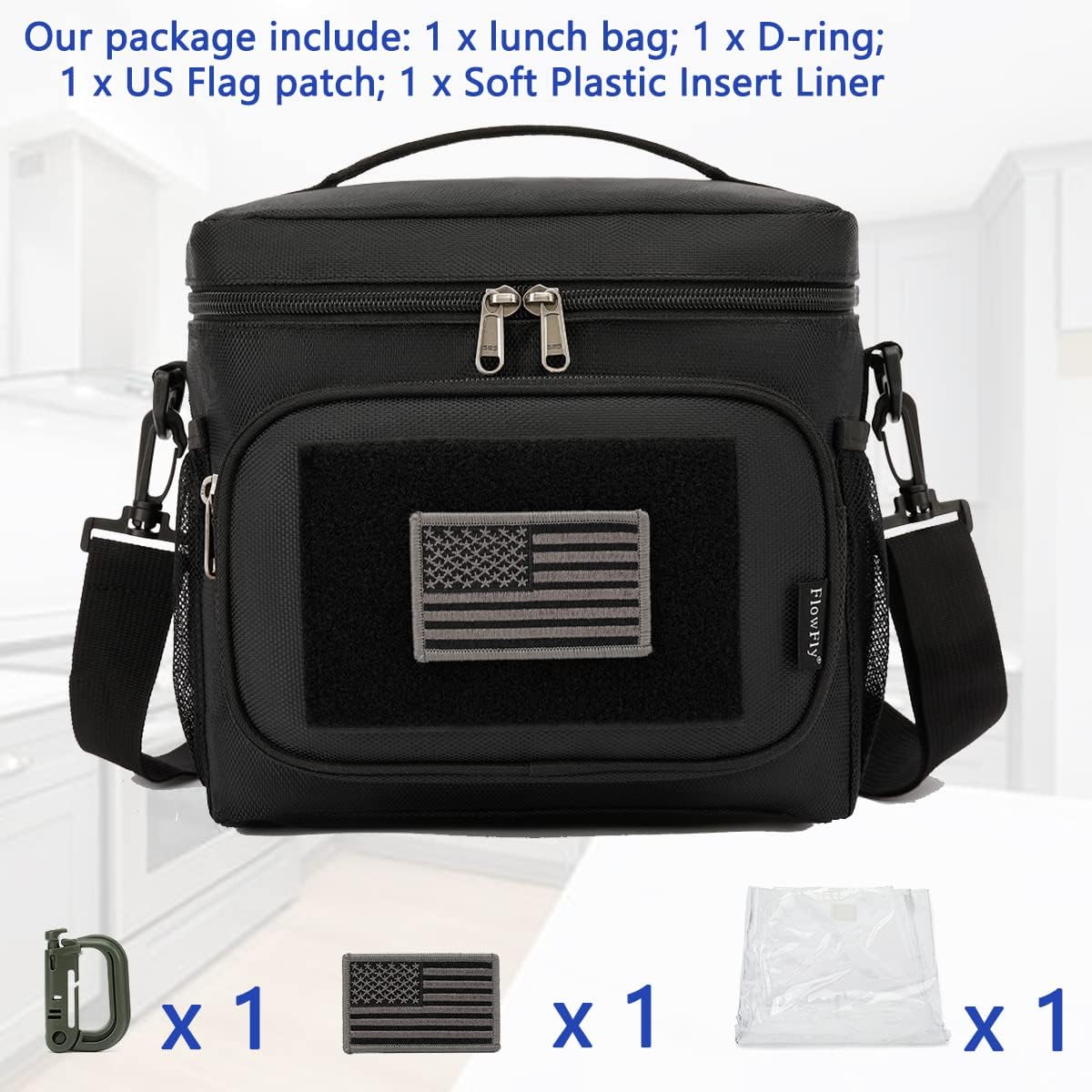 FlowFly Tactical Lunch Bag Large Insulated Lunch Box Cooler Tote for Men, Women with MOLLE/PALS Webbing (Black) - Image 2