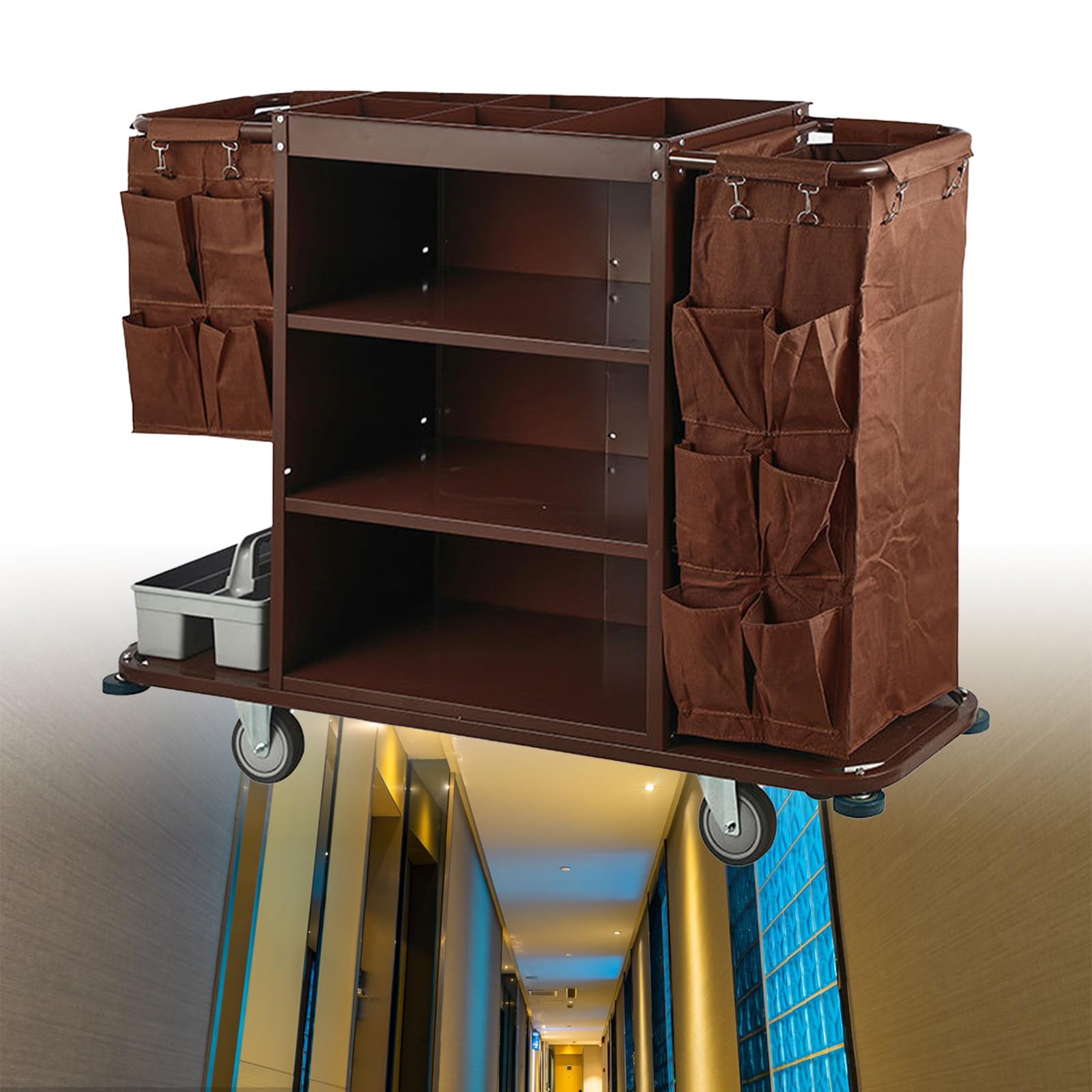 Carrello per Pulizie Alberghiere a 3 Ripiani, Carrello Multifunzionale Industriale con Serratura per Hotel, Carrello Tradizionale per Pulizie E Servizio in Camera Commerciale