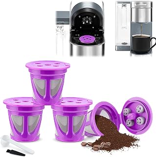 4 Pieces K Cups Reusable Coffee Filter with Coffee Spoon,Built-in Stainless Steel Mesh Strainer K Cup Coffee Pod(Purple)