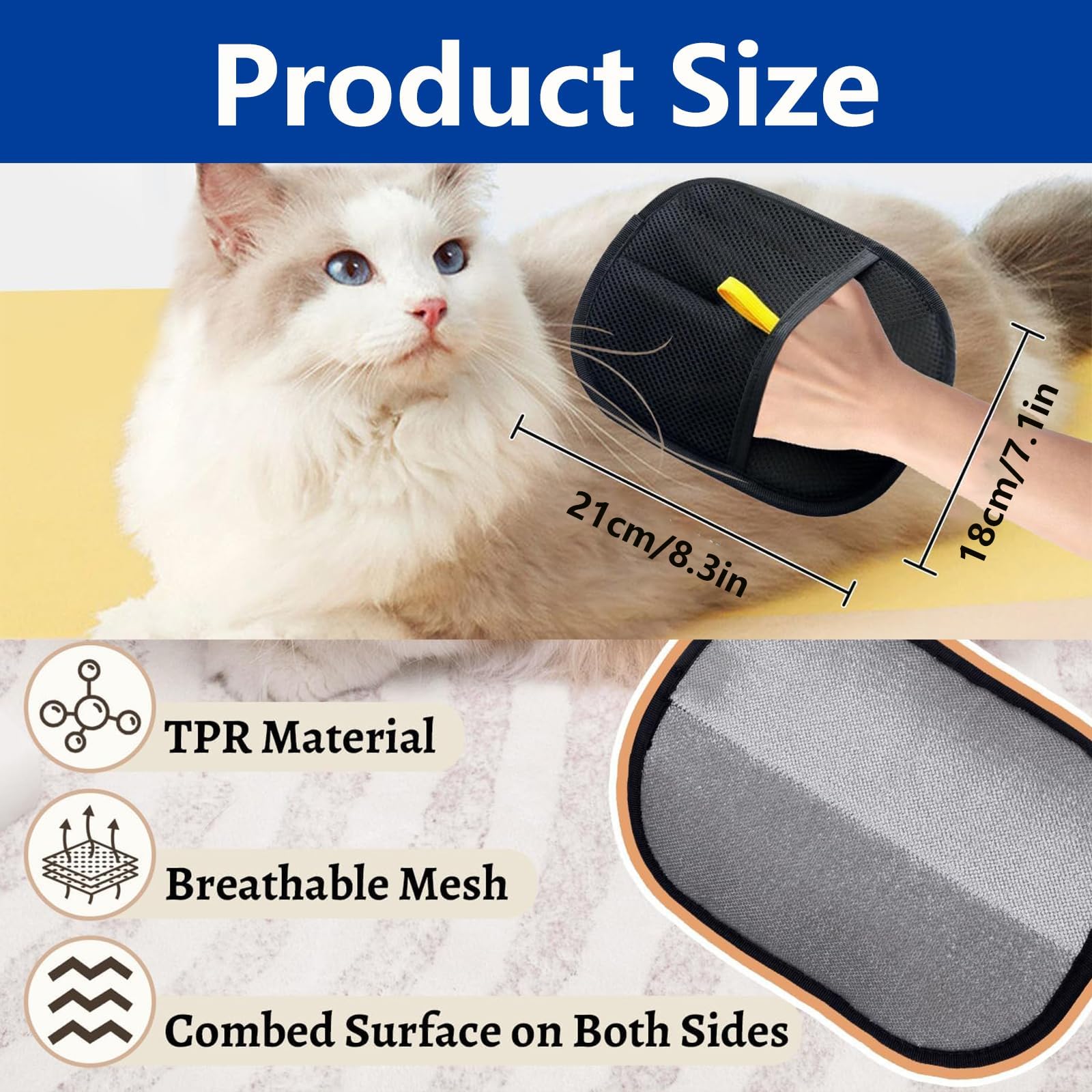 DtgEcd 3Pcs Cat Grooming Glove, Static Removal Gloves Pet Hair, Dog Washing Gloves, Double Sided Pet Grooming Gloves - Image 2