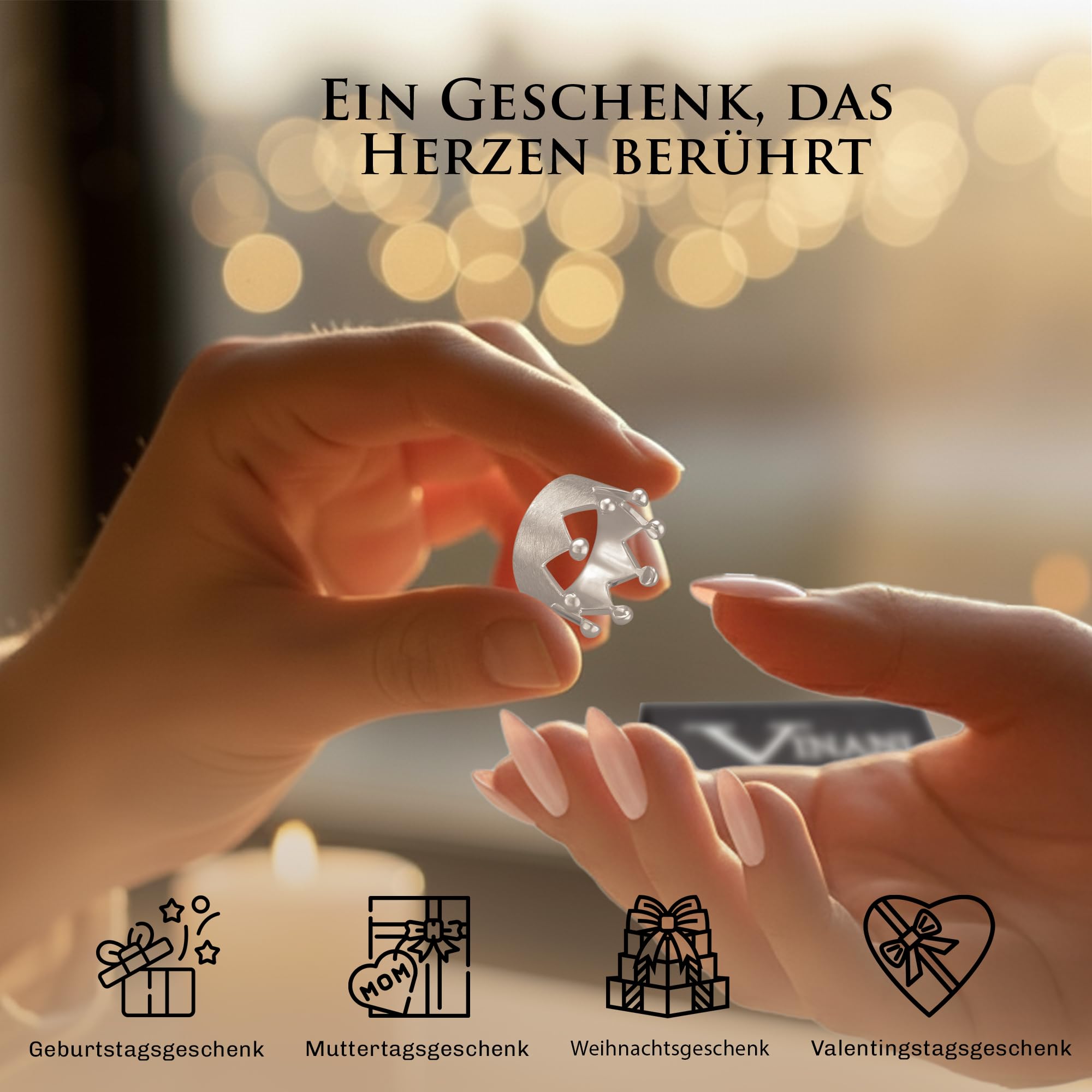 Vinani Ring aus 925 Sterling Silber - Damenring mit Krone gebürstet und glänzenden Spitzen für Frauen, nickelfrei & antiallergisch, Designed in Deutschland, RKR